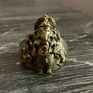 Brass Elephant Ganesha Statement Ring